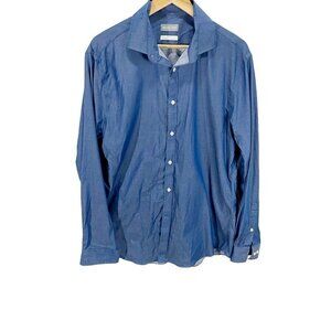 Michael Kors Mens Button Down Shirt Blue White Polka Dot Long Sleeve Slim Fit XL